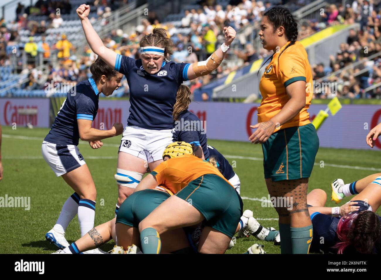 La scozzese Rachel McLachlan celebra una prova di penalità durante la partita della Coppa del mondo di rugby femminile Al Northland Events Centre, Whangarei, Nuova Zelanda. Data immagine: Sabato 15 ottobre 2022. Foto Stock