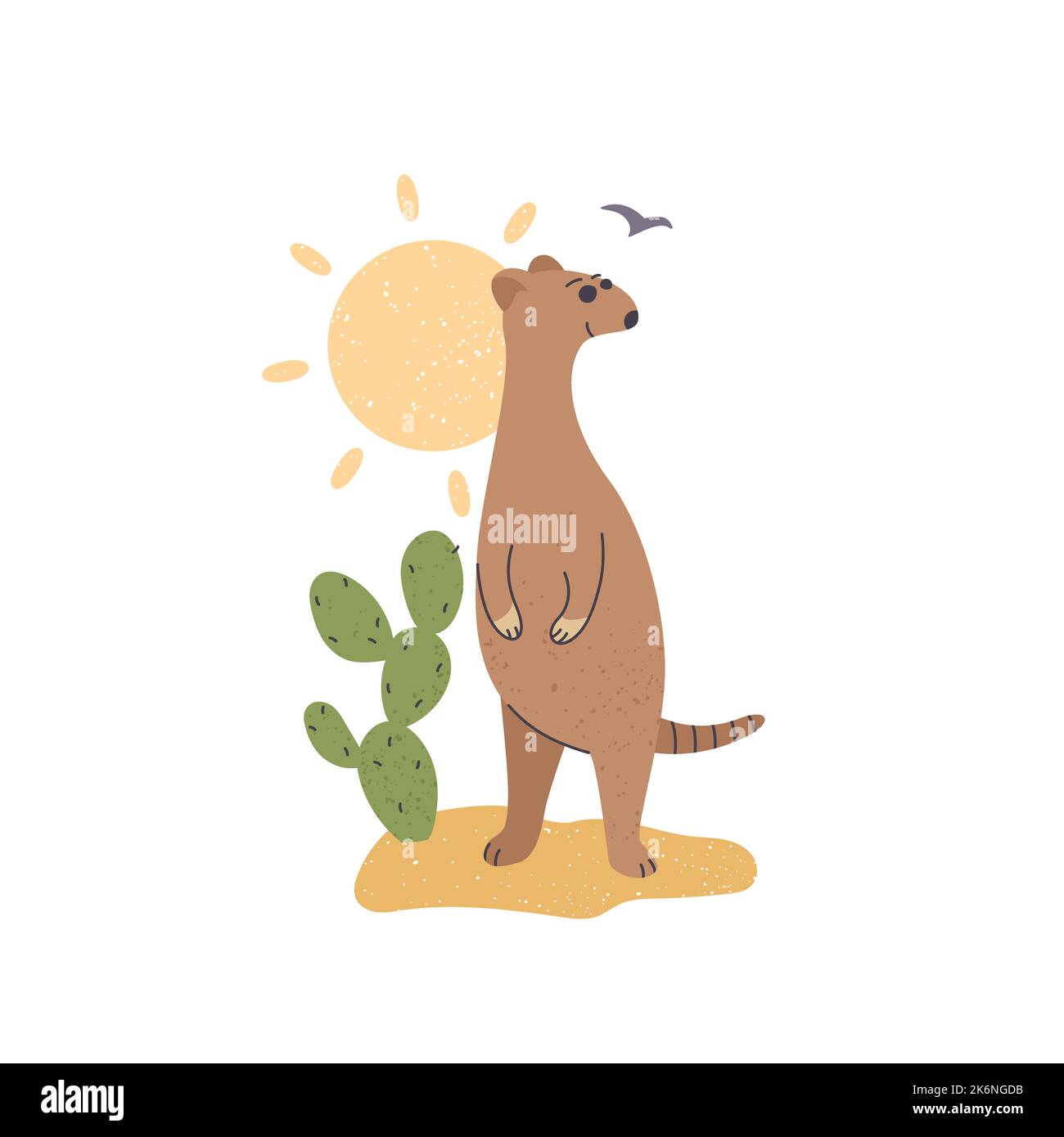 meerkat in piedi vicino ad un'illustrazione vettoriale di cactus Illustrazione Vettoriale