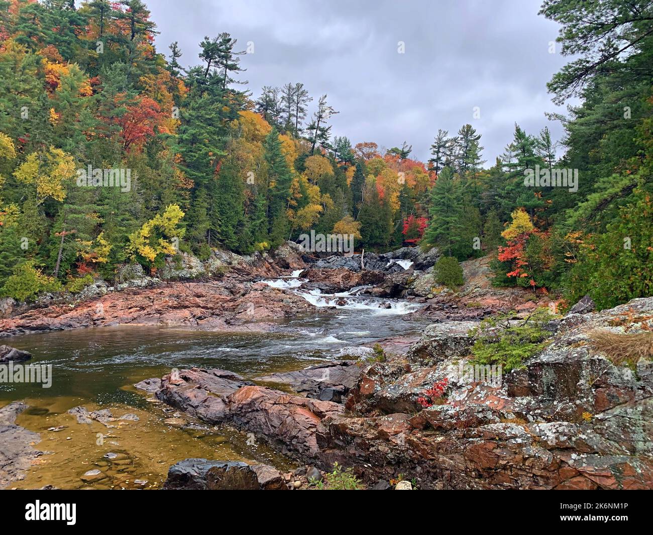 Colori ipmerizzanti di colori autunnali/autunnali/fogliame alla baia di Batchawana/cascate di Chippewa/fiume-Ontario/Canada Foto Stock