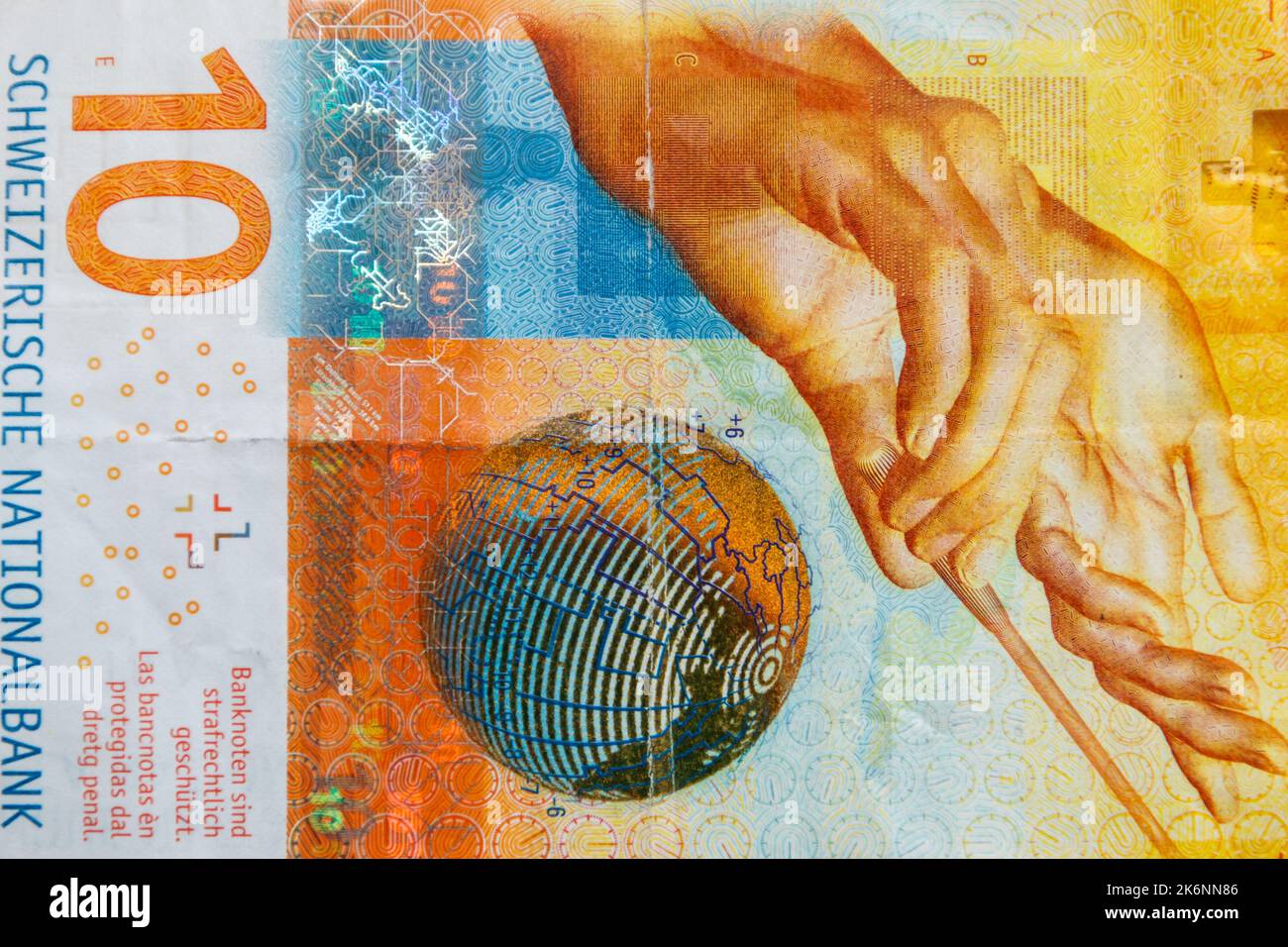 Macro shot della banconota da dieci franchi svizzeri Foto Stock