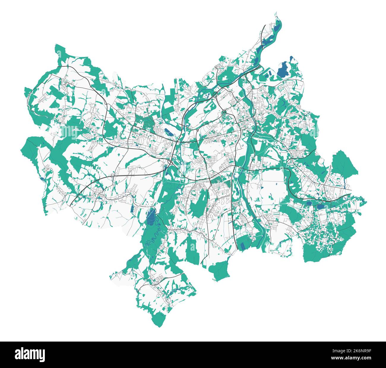 Mappa di Ostrava. Mappa dettagliata dell'area amministrativa della città di Ostrava. Panorama urbano. Illustrazione vettoriale senza royalty. Mappa stradale con autostrade, fiumi. Illustrazione Vettoriale