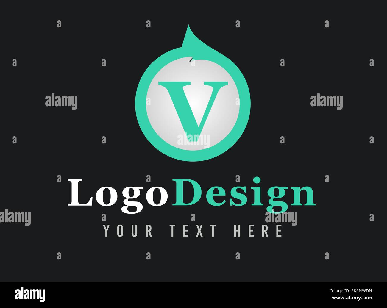 Logo lettera V. Il tuo testo qui . Modello logo su sfondo nero. Foto Stock