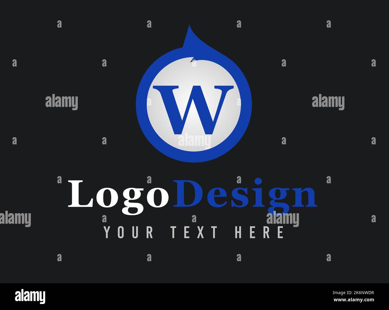 Logo lettera W. Il tuo testo qui . Modello logo su sfondo nero. Foto Stock