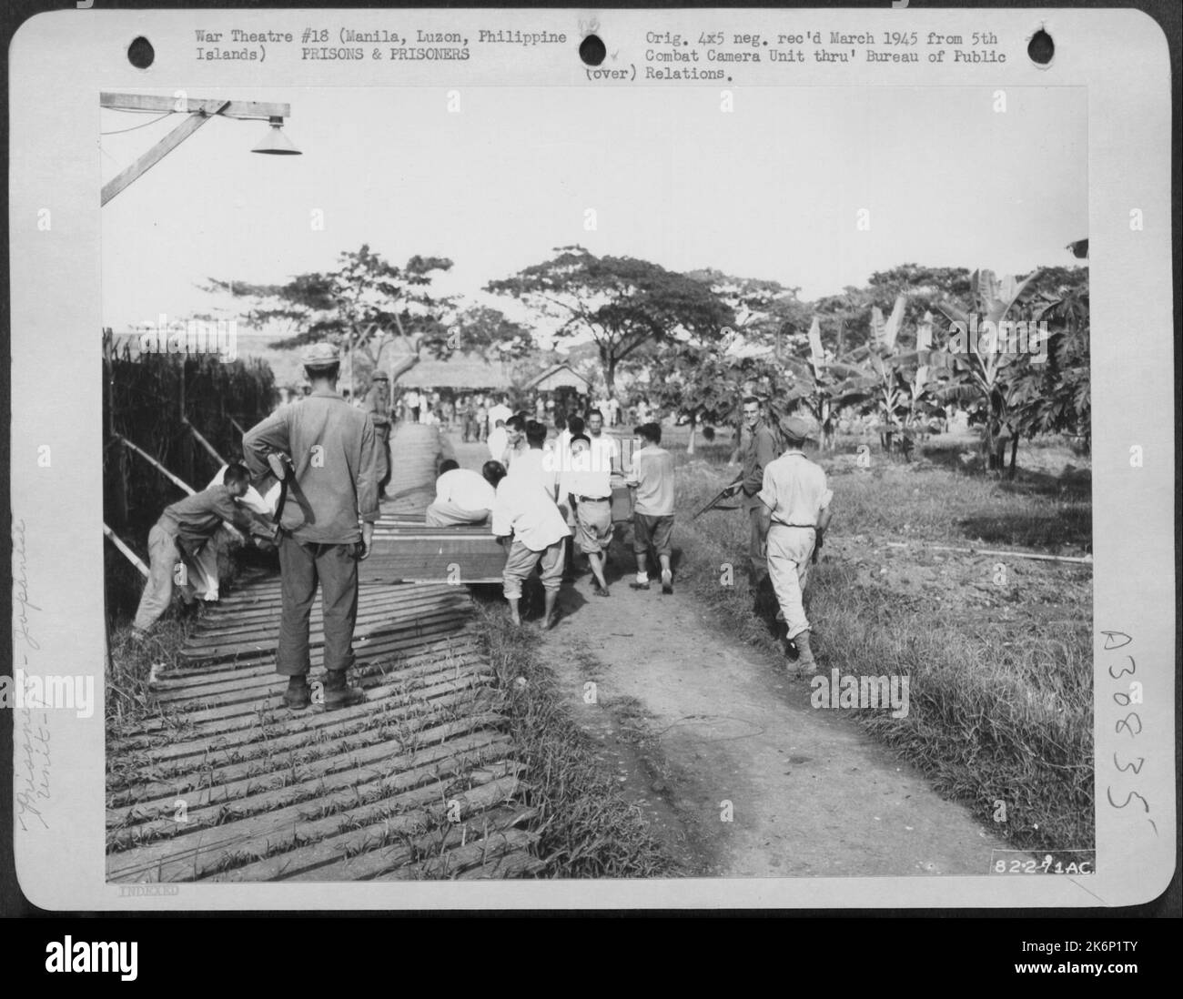 Membri della guardia di cavalleria del 1st prigionieri giapponesi mentre seppelliscono i morti nel campo di prigionia dell'Università di Santo Tomas a Manila, Luzon, Isole Filippine. Foto Stock