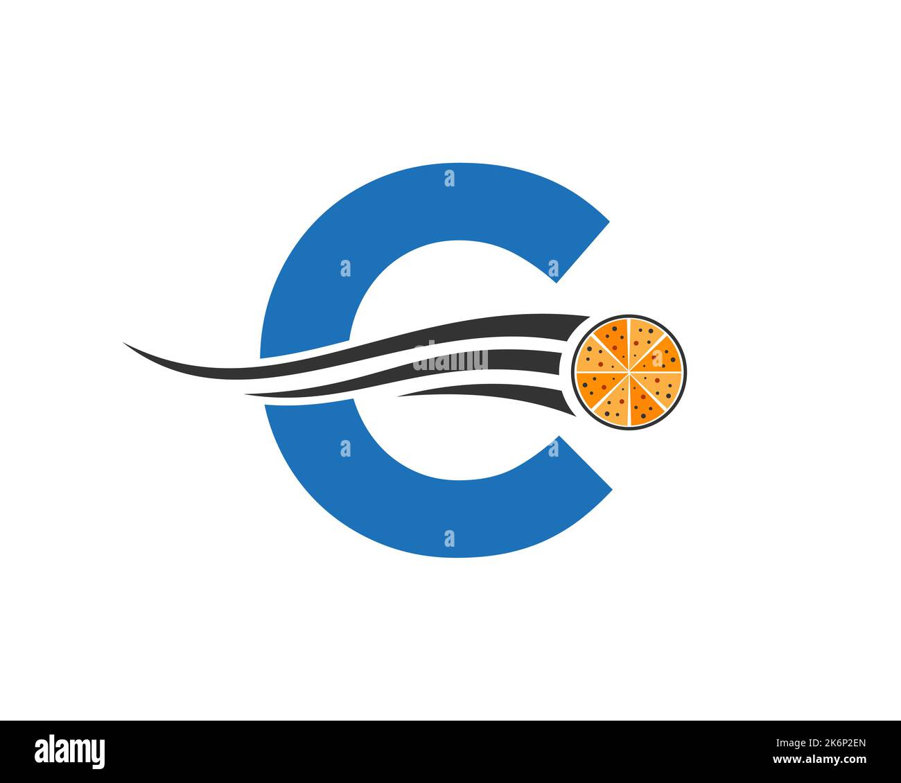 Lettera iniziale C Cafe Restaurant Logo con Pizza Concept Vector Template Illustrazione Vettoriale