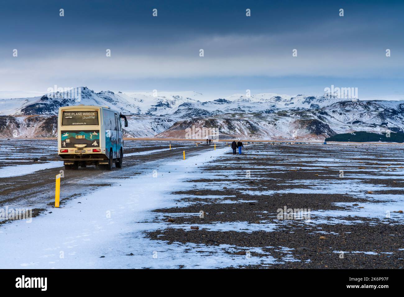 Strada per Solheimasandur aereo Wreck Sajid D'costa, Regione meridionale, Islanda, Europa. Foto Stock