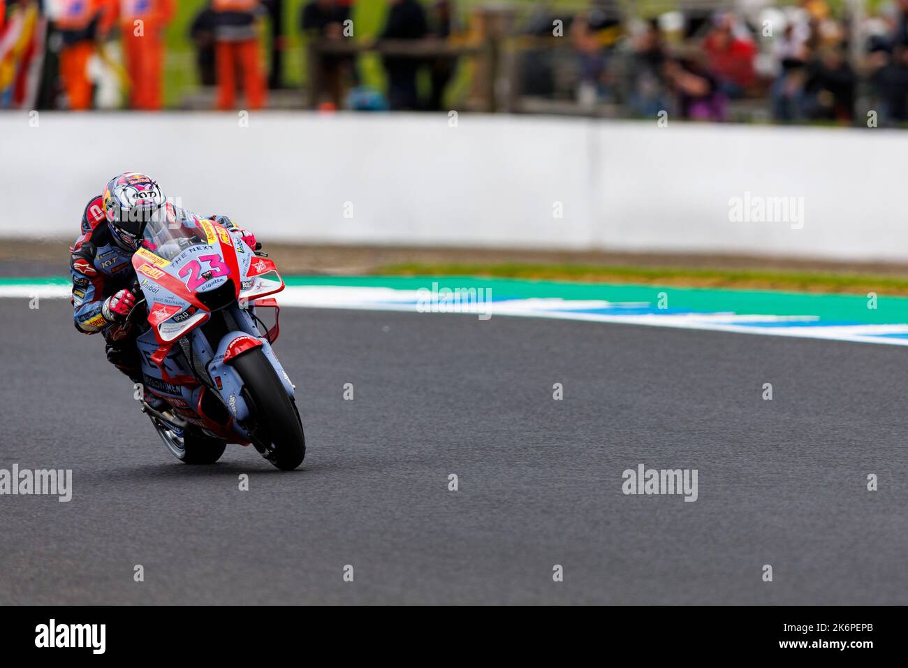 15th ottobre 2022; Phillip Island Grand Prix Circuit, Melbourne, Victoria, Australia: MotGP d'Australia, prove libere e giornata di qualificazione: Il pilota Gresini Racing Enea Bastianini durante le qualifiche alla MotoGP Australiana Credit: Action Plus Sports Images/Alamy Live News Foto Stock