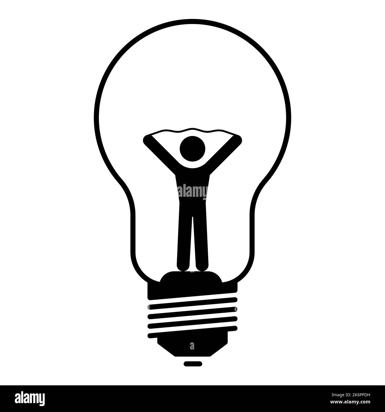 Vitalità, energia, idea brillante. Icona umana all'interno di una lampadina. Illustrazione vettoriale Illustrazione Vettoriale