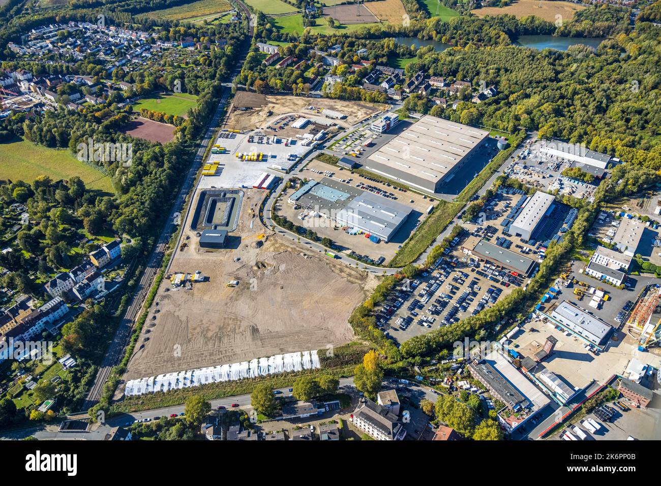 Veduta aerea, Brock Kehrtechnik, zona industriale Arnoldschacht, Werne, Bochum, Regione della Ruhr, Renania settentrionale-Vestfalia, Germania, DE, Europa, Commerciale e Foto Stock