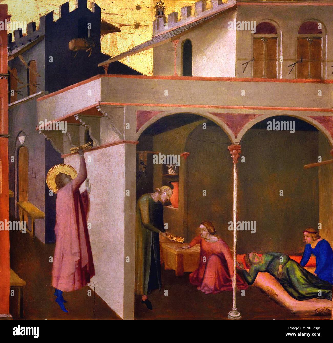 Le elemosine di San Nicola; San Nicola ordinato vescovo di Myra da Ambrogio Lorenzetti (Siena, conosciuta tra il 1319 e il 1348), Uffizi, Firenze, Italia. Foto Stock