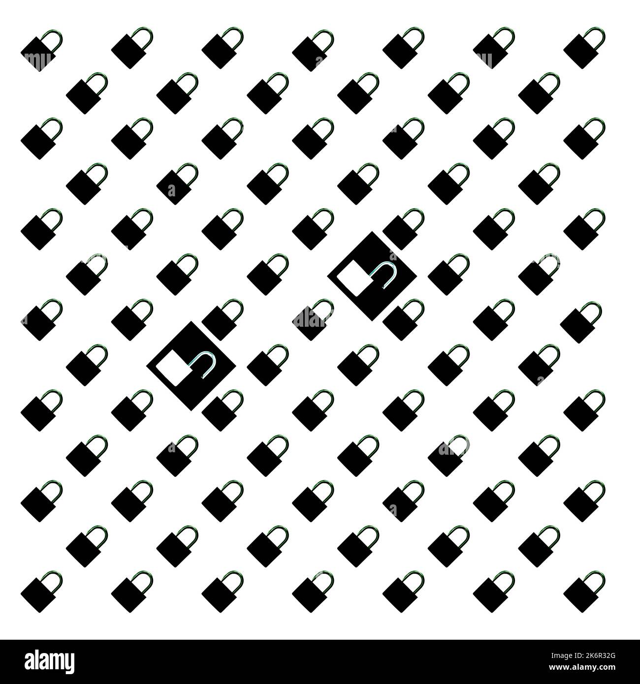 blocchi neri bloccati e sbloccati su sfondo bianco Foto Stock