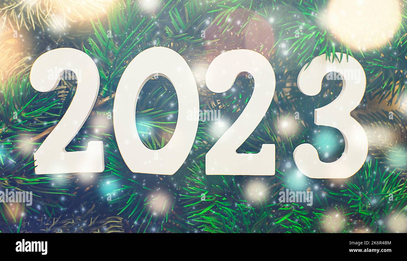 felice anno nuovo 2023 sfondo nuovo anno scheda vacanze con luci luminose Foto Stock