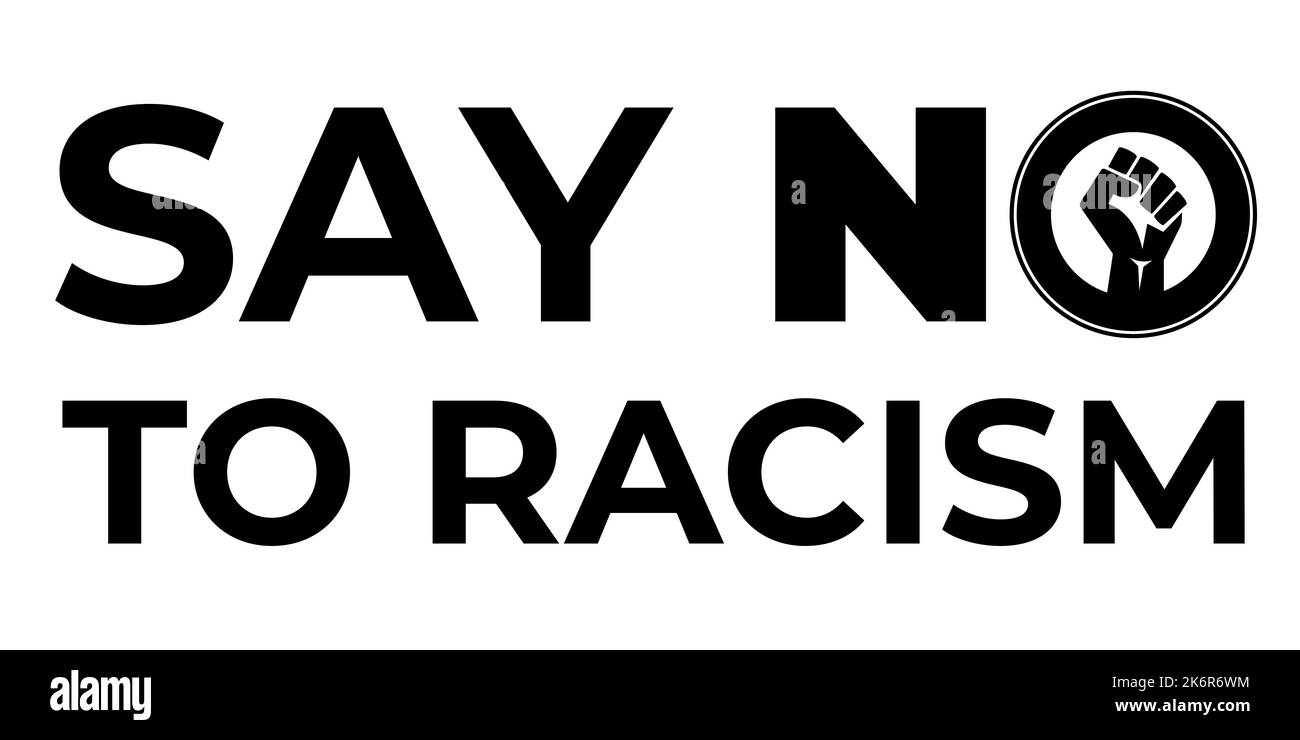 Dire no al razzismo scrivendo su sfondo bianco. Potere nero, protesta contro il razzismo, movimento per l'uguaglianza. Foto Stock