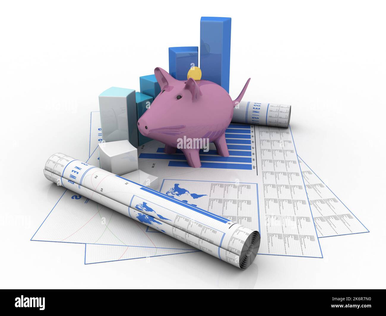 3D rendering Pig Coin banca con grafico aziendale Foto Stock