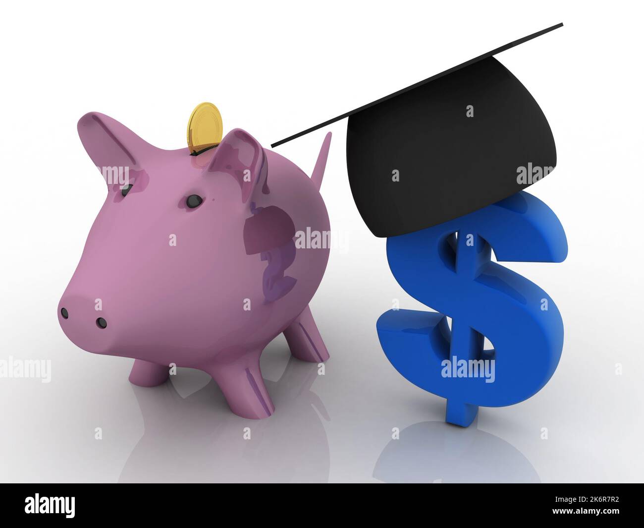 3D rendering tappo laureato usd simbolo del dollaro bilanciamento Piggy moneta banca Foto Stock