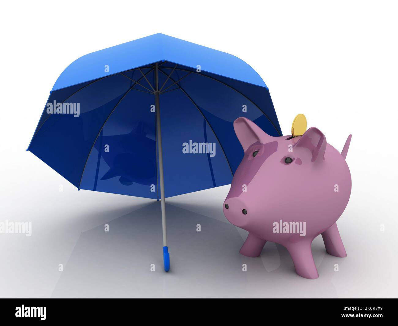 ombrello di protezione della banca Pig Coin 3D rendering Foto Stock