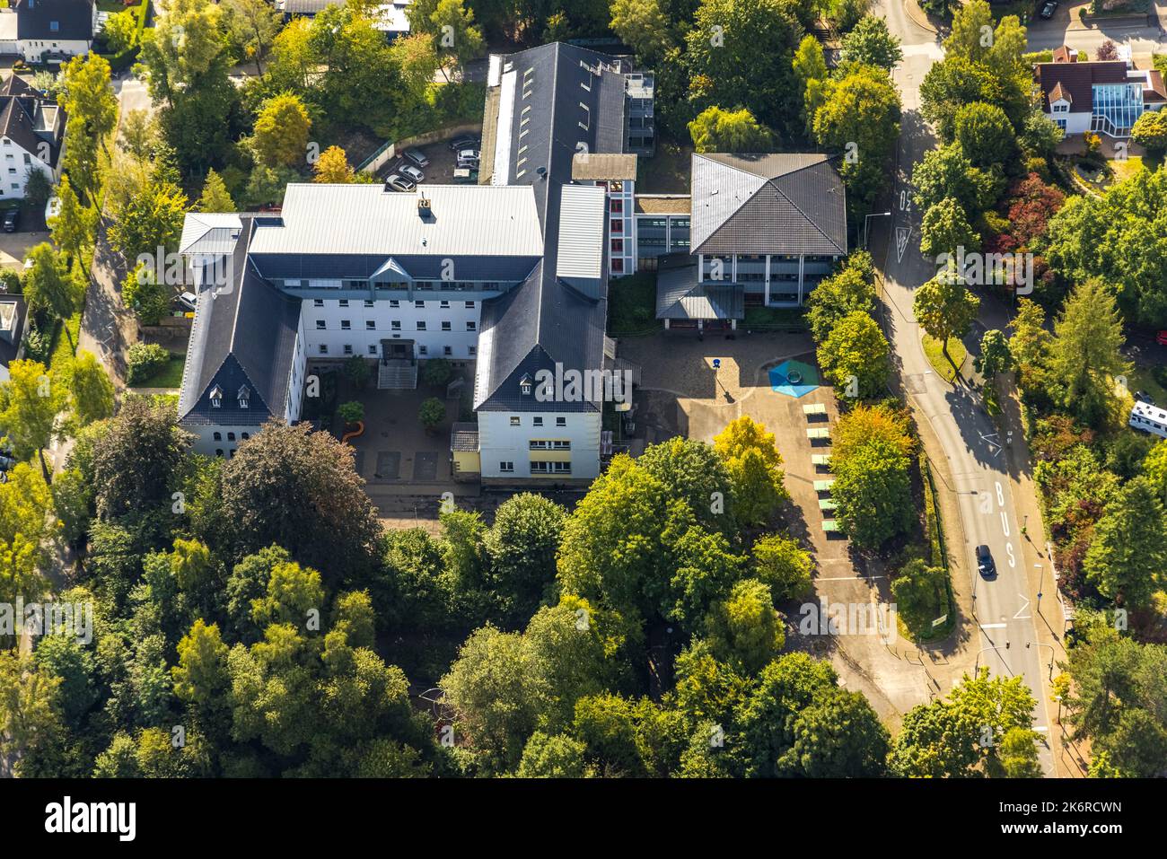 Veduta aerea, Städtische Realschule, Menden, Ruhr, Renania settentrionale-Vestfalia, Germania, Istruzione, Istituto educativo, DE, Europa, Insegnamento di Insti Foto Stock