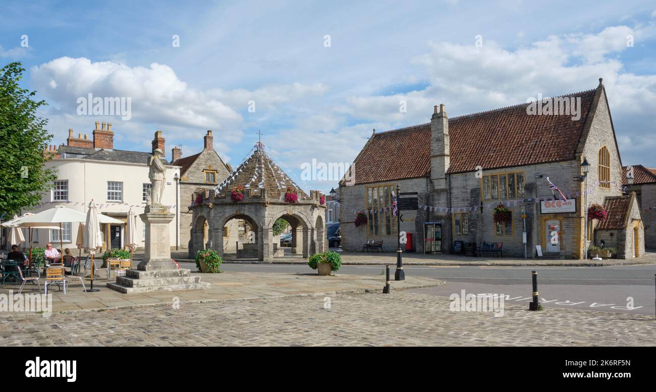 Somerton Vista del Municipio e burro croce Foto Stock