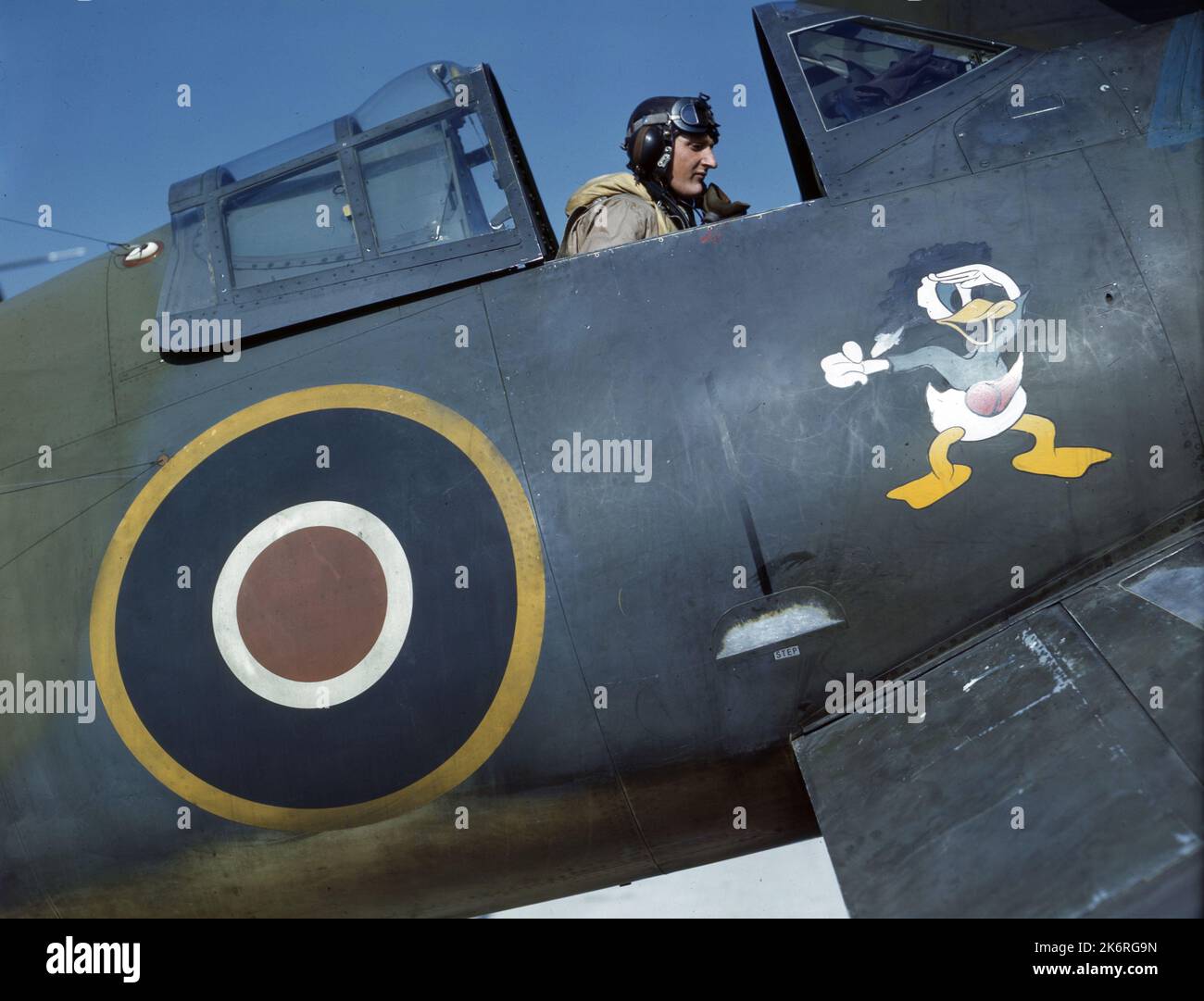 'Attività di Royal Navy Air Squadron a NAS, Quonset Point, Rhode Island. Pilota è mostrato in cabina di pilotaggio del F4U che ha J Gosling, NATC, Pensacola Insignia, dipinto a fianco.'. Foto Stock