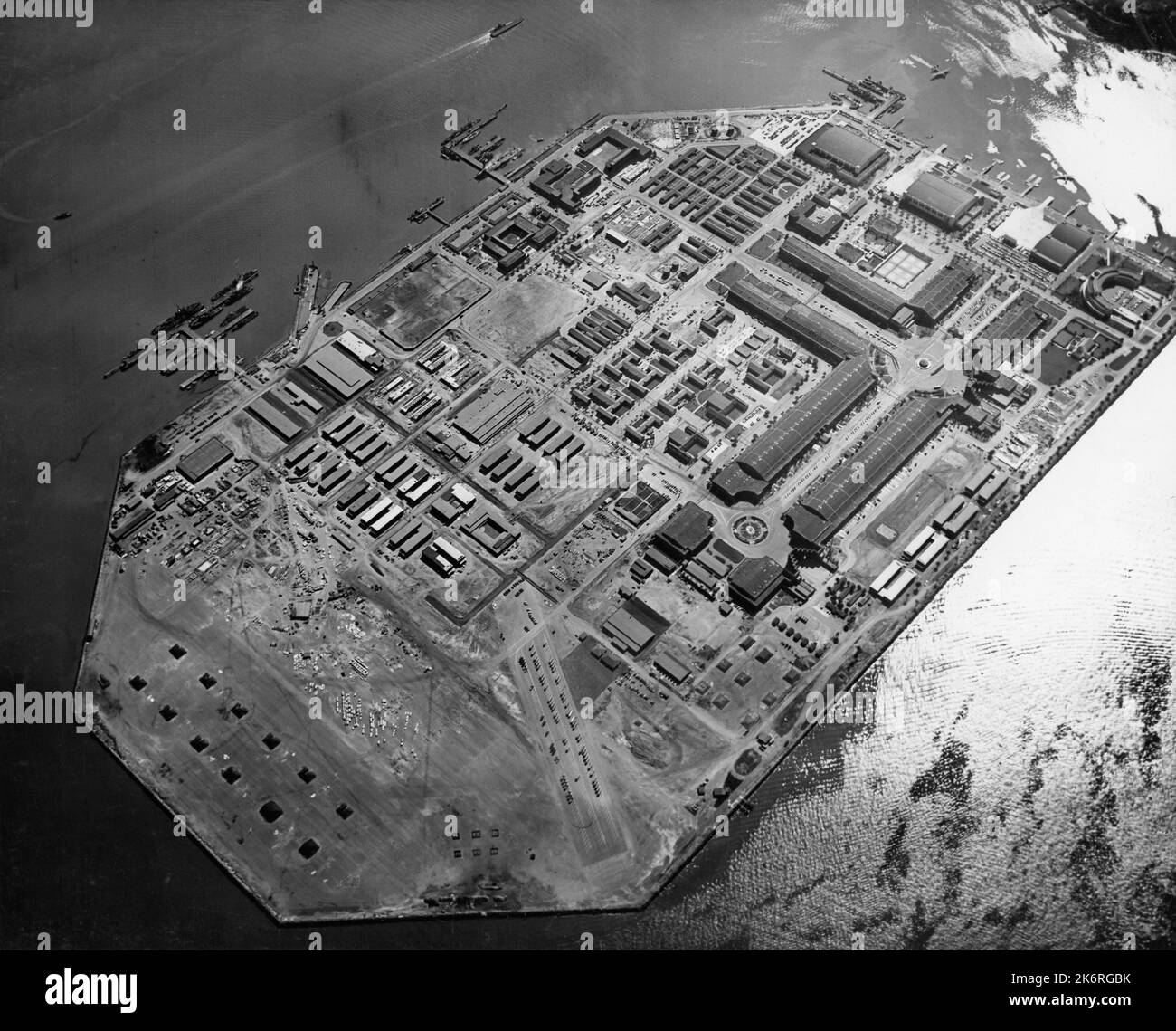 Obliqua della stazione navale di Treasure Island, San Francisco, California Foto Stock