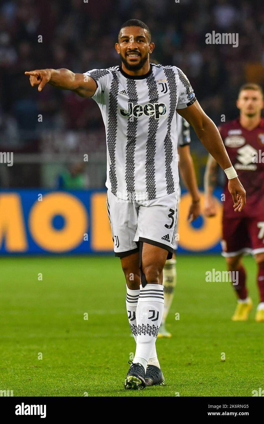 Torino, Italia. 15th Ott 2022. Gleison Bremer della Juventus FC reagisce durante la Serie A Football Match tra Torino FC e Juventus FC allo stadio Olimpico Grande Torino di Torino, 15th ottobre 2022. Foto Giuliano Marchisciano/Insidefoto Credit: Insidefoto di andrea staccioli/Alamy Live News Foto Stock