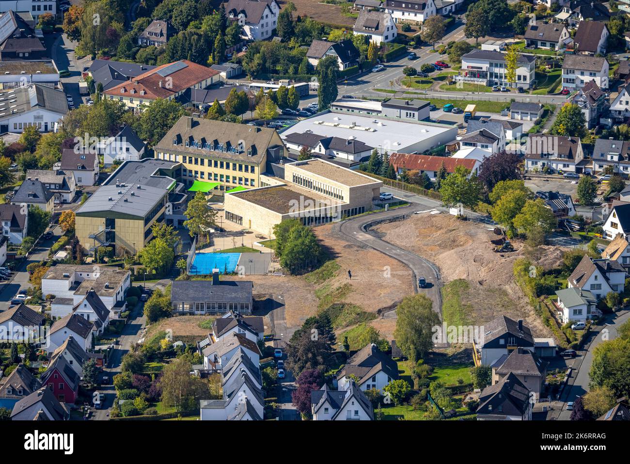 Vista aerea, cantiere di una cappella Klocken e St. Scuola secondaria Walburga, Meschede, Meschede, Sauerland, Renania settentrionale-Vestfalia, Tedesco Foto Stock