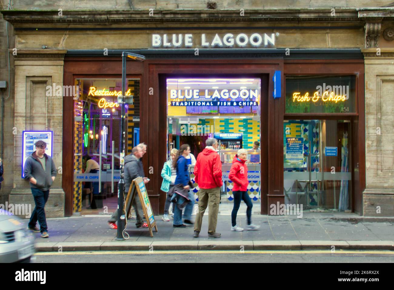Blue Lagoon Fish & Chips 151 Queen Street Glasgow, Scozia, Regno Unito Foto Stock