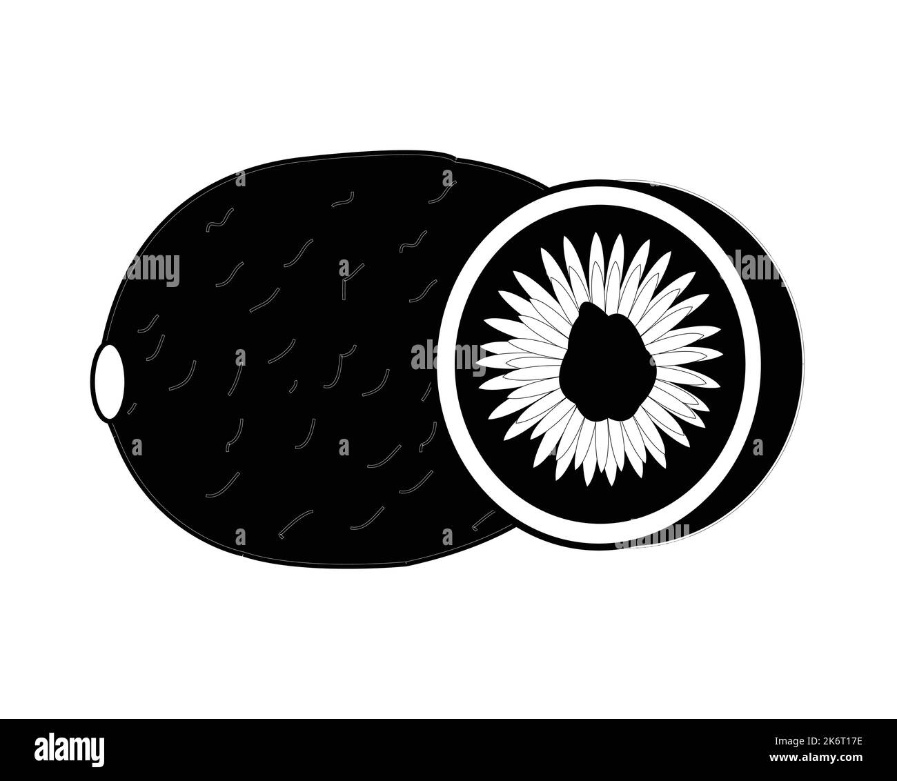 Bianco e nero Kiwi frutta design.Best grafico ricorso illustrazione. grafica vettoriale per icone e simboli e logo design e cancelleria Illustrazione Vettoriale