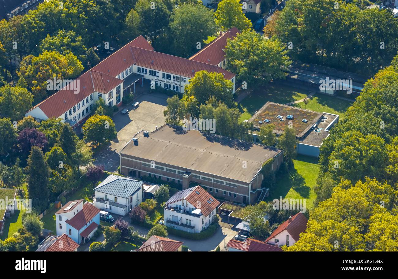Veduta aerea, scuola secondaria Soest - ubicazione 5-6, sala sportiva Dülberg, Soest, Soester Börde, Renania settentrionale-Vestfalia, Germania, Istruzione, istruzione Foto Stock