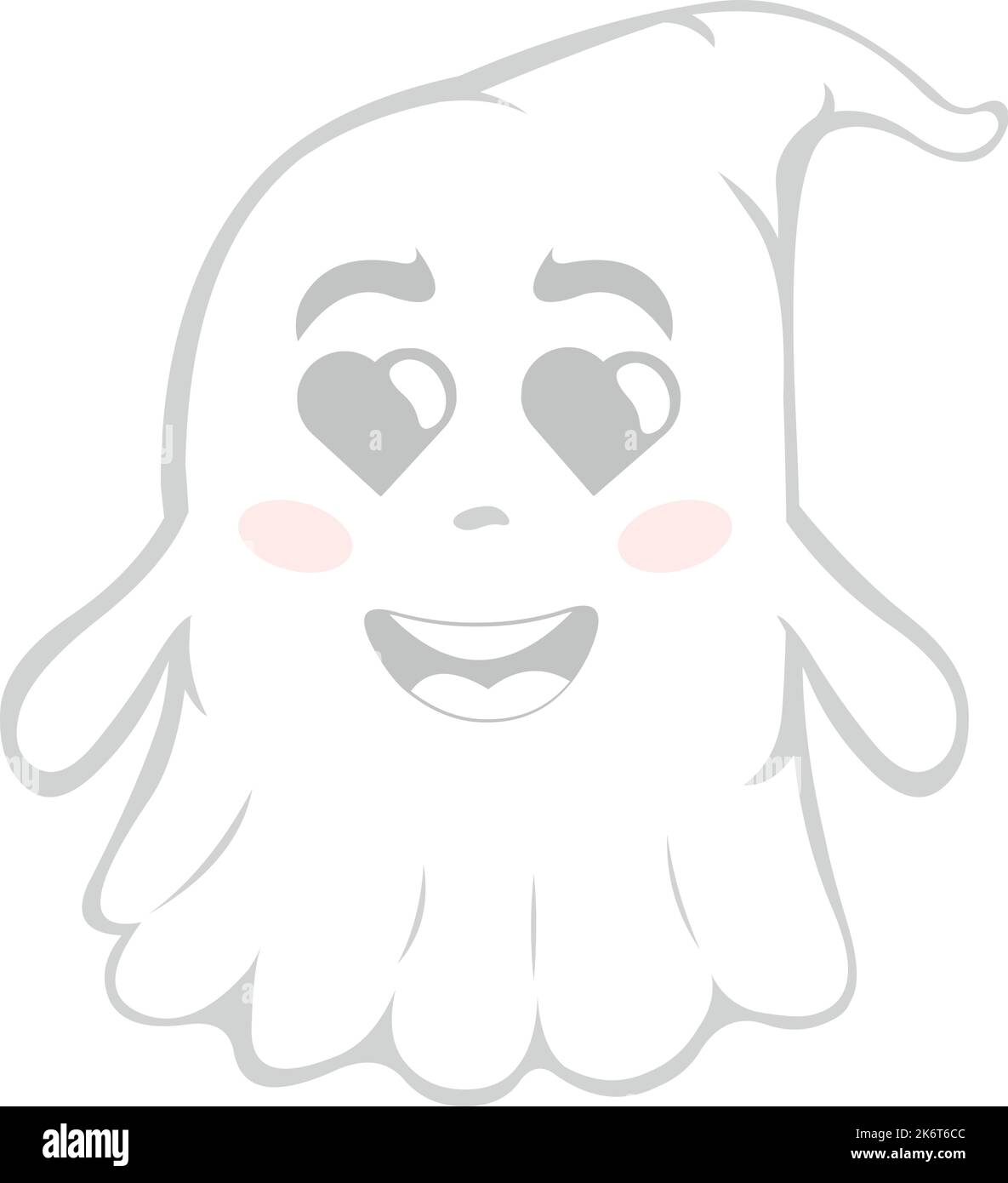 Illustrazione vettoriale di un fantasma cartoon con occhi a forma di cuore Illustrazione Vettoriale