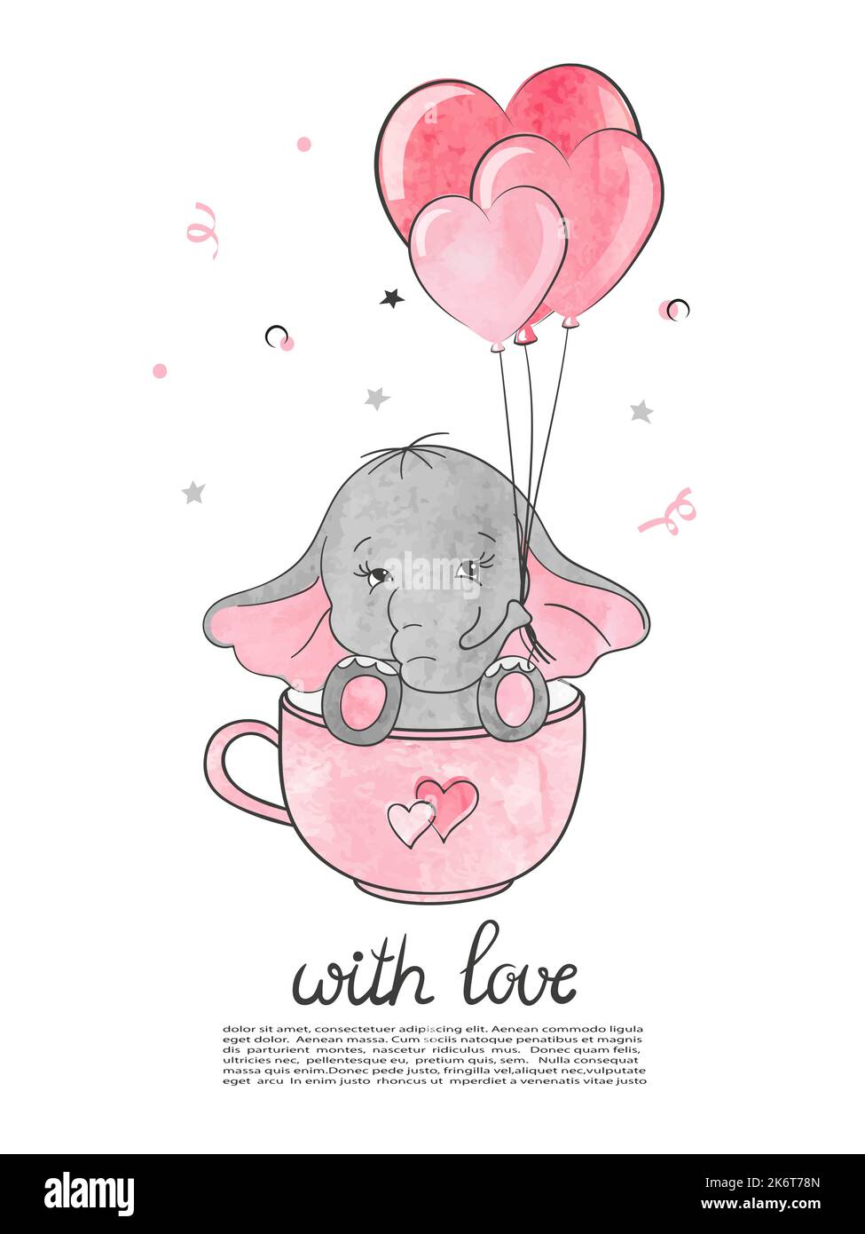 San Valentino con carino elefante e cuori. Illustrazione Vettoriale