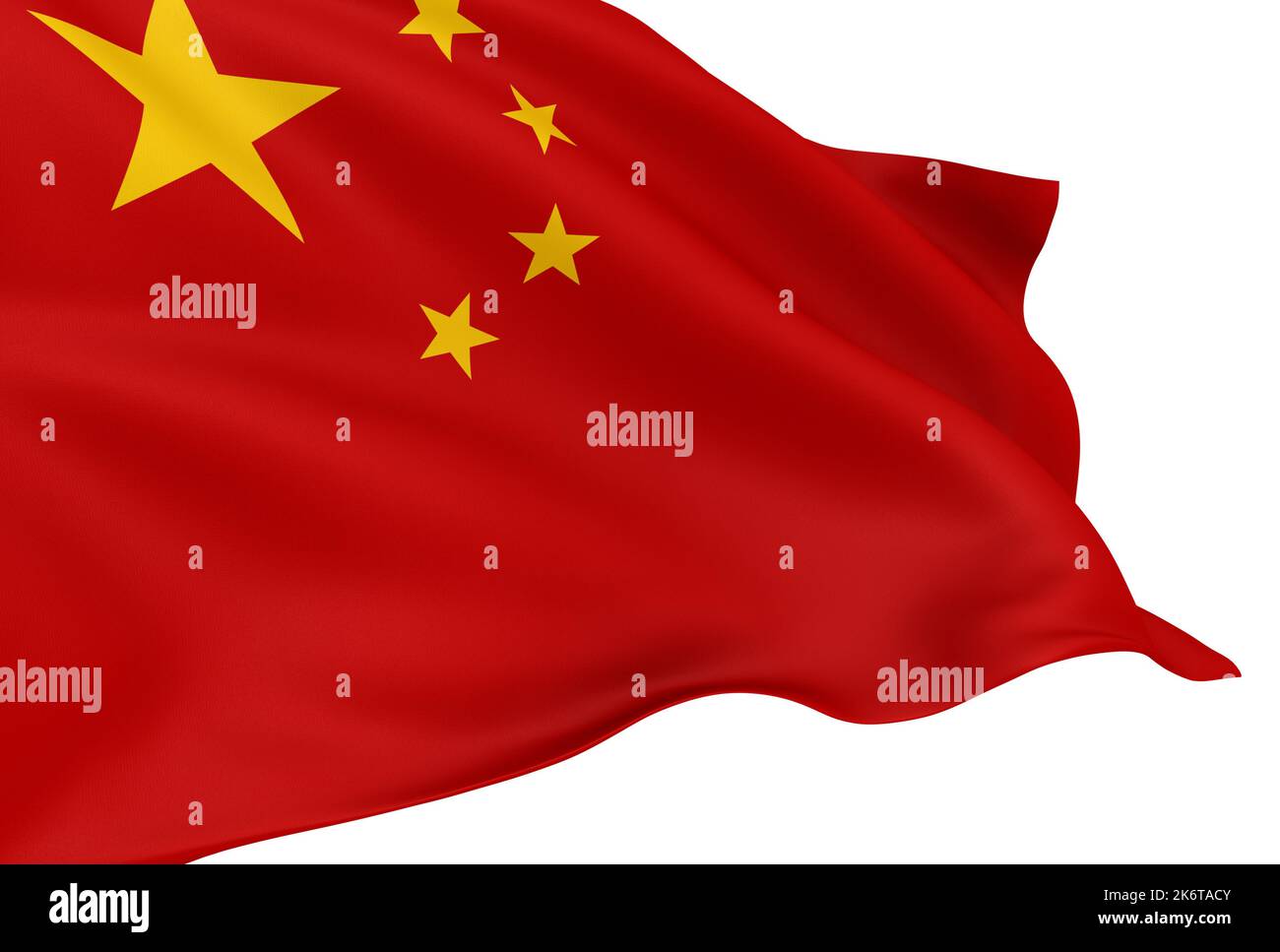 Sventola bandiera cinese isolate su sfondo bianco Foto Stock
