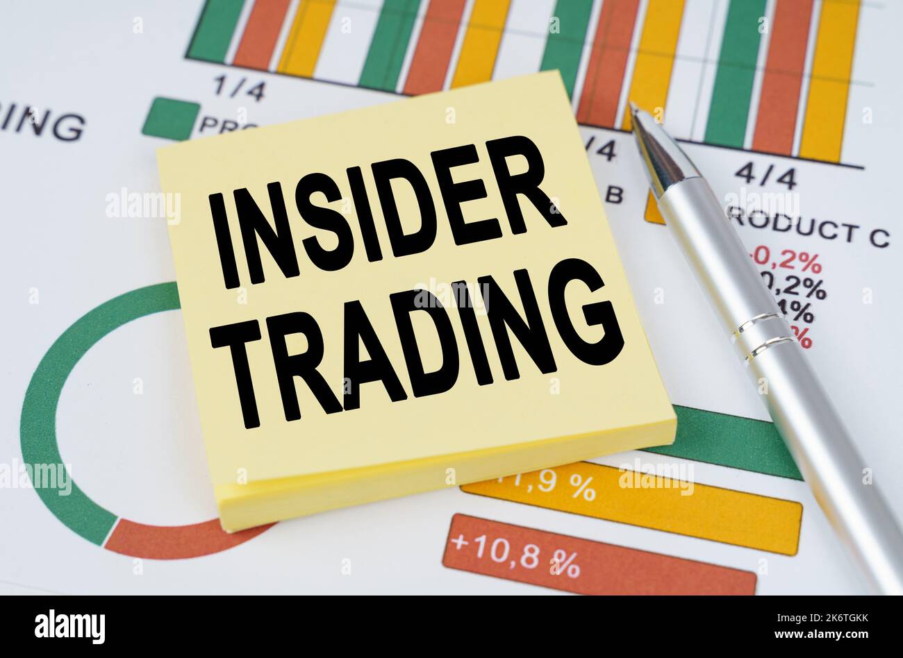 Concetto aziendale. Sui grafici di affari sono una penna e gli adesivi con l'iscrizione - insider trading Foto Stock