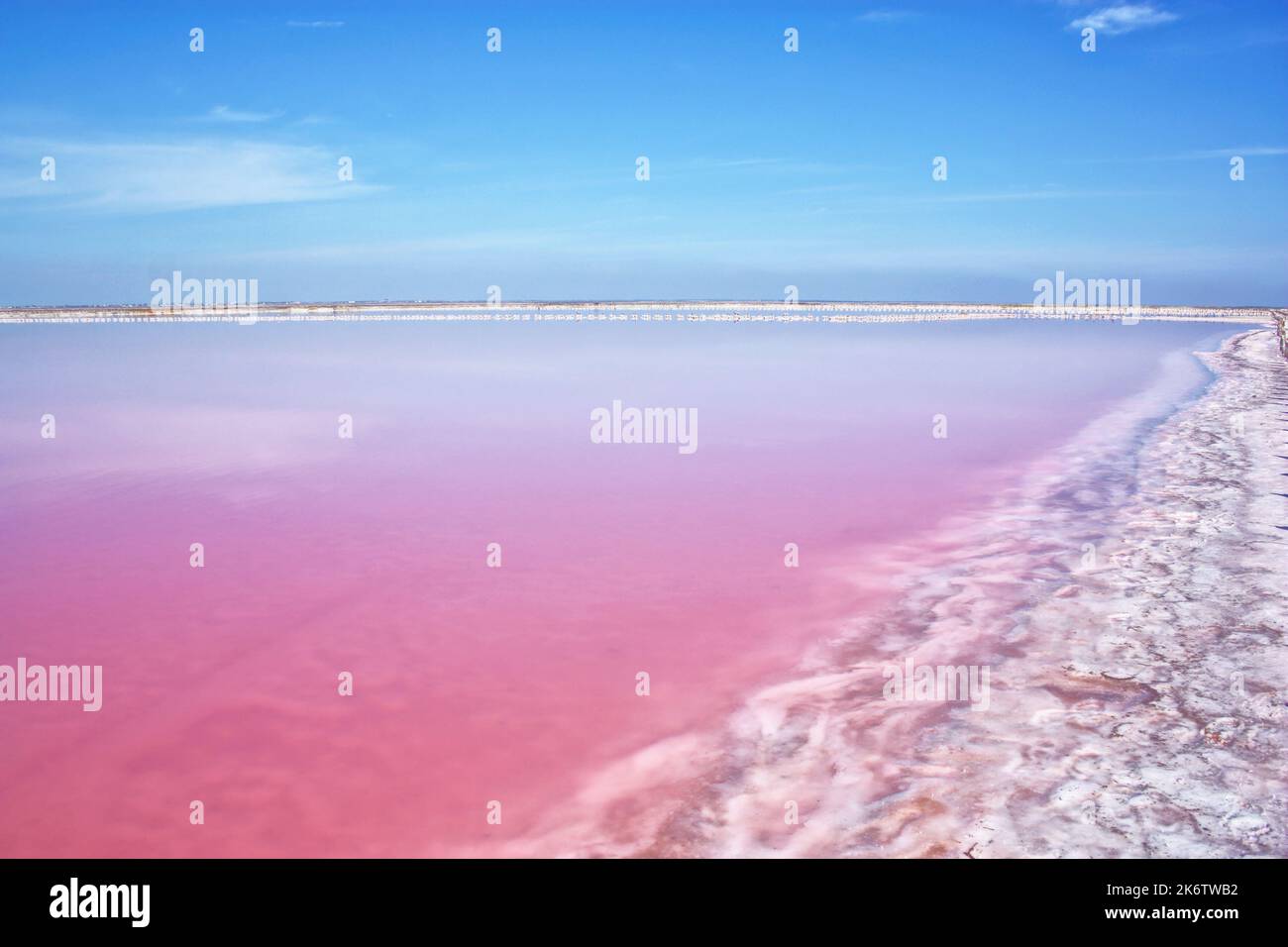 bellissimo paesaggio calmo con lago di sale rosa. Foto di alta qualità Foto Stock