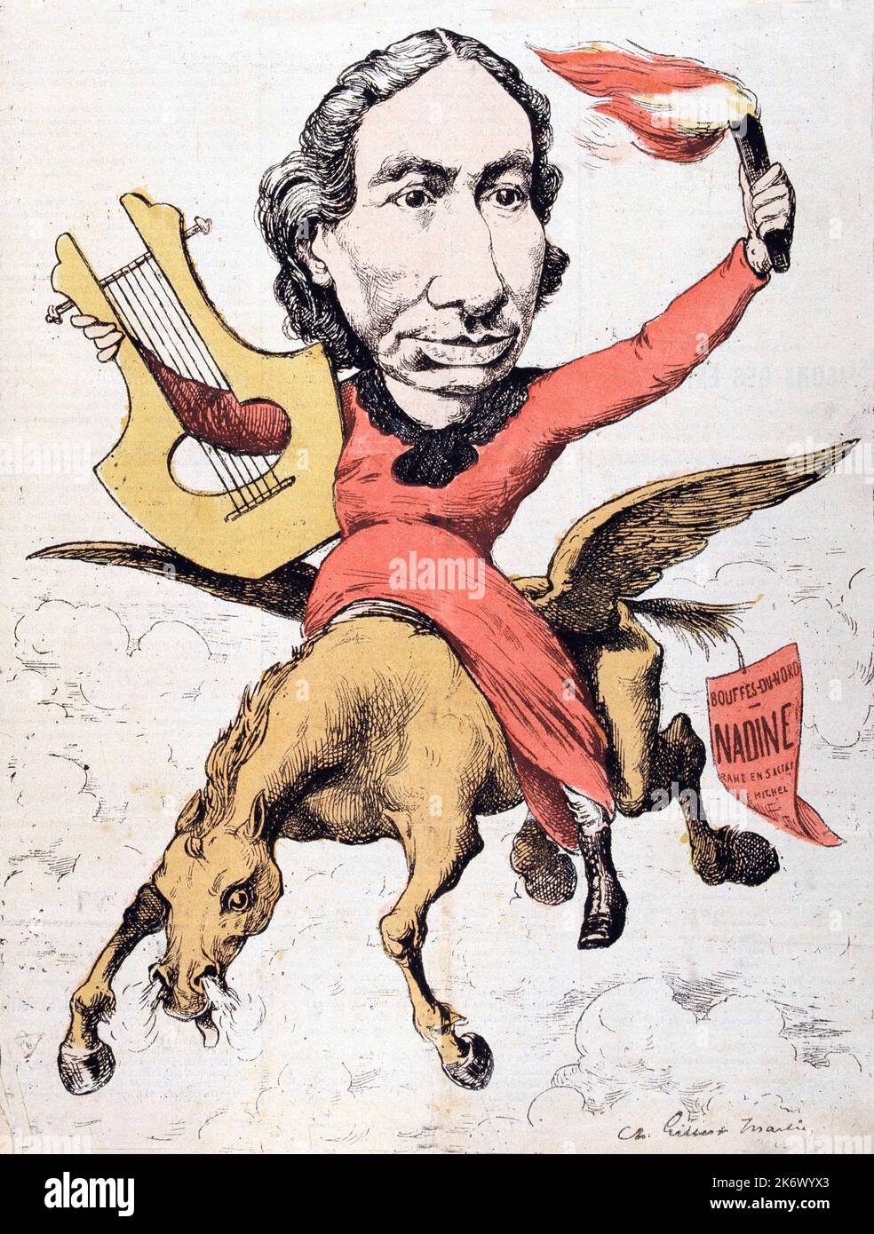 Caricature de Louise Michel - Illustrazione par Charles Gilbert-Martin (1839-1905) in 'le Don Quichotte' du 05/05/1882 Foto Stock