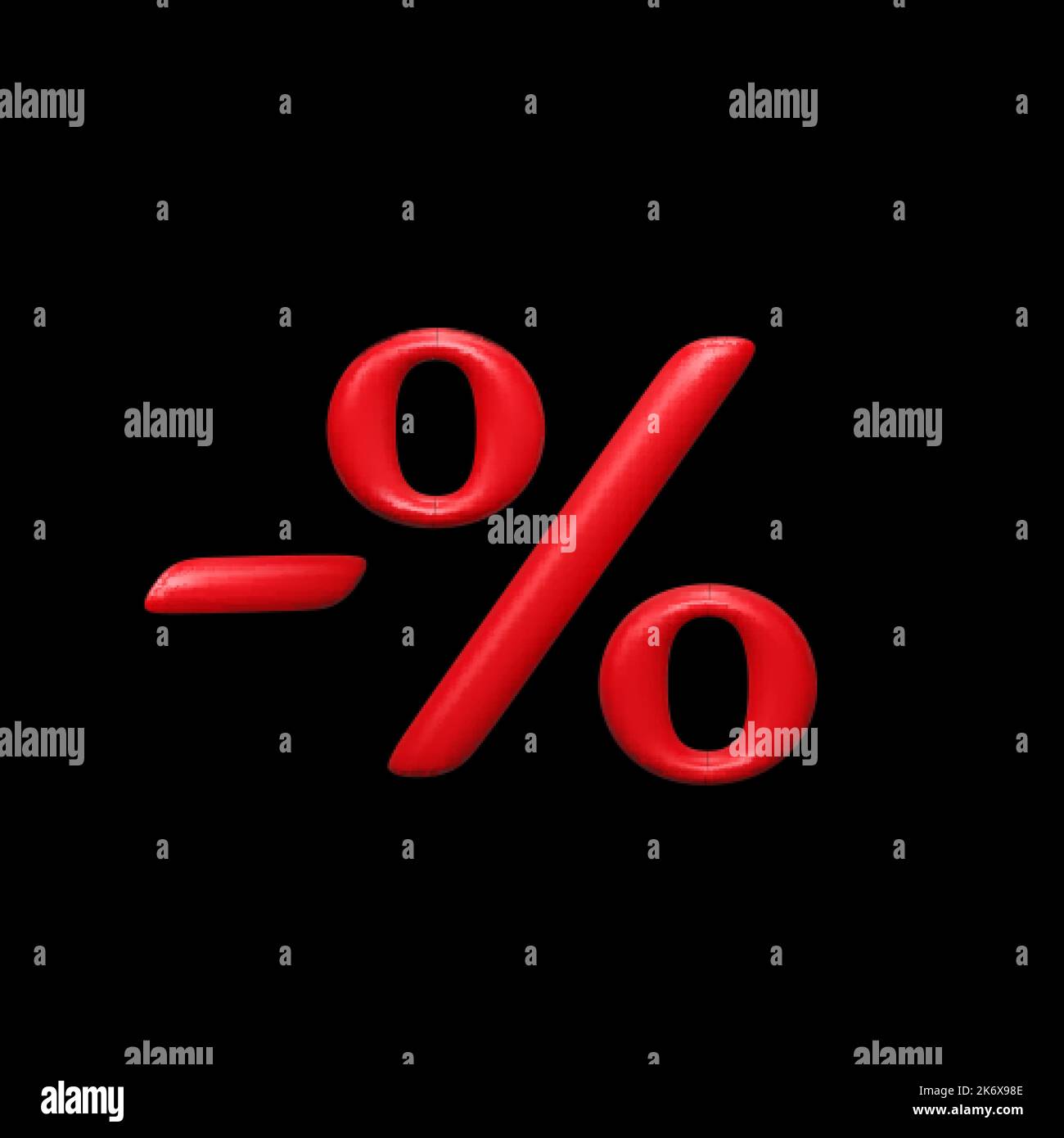 Carattere percentuale 3D. Simbolo percentuale rosso su sfondo nero. Illustrazione vettoriale Illustrazione Vettoriale