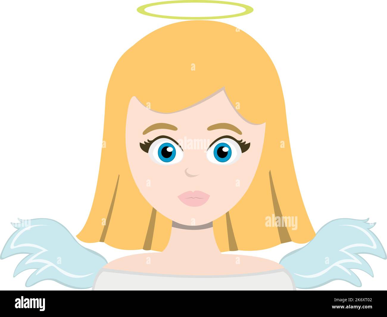 Illustrazione vettoriale di un angelo femminile, con capelli biondi, occhi blu, ali e un alone sulla testa Illustrazione Vettoriale