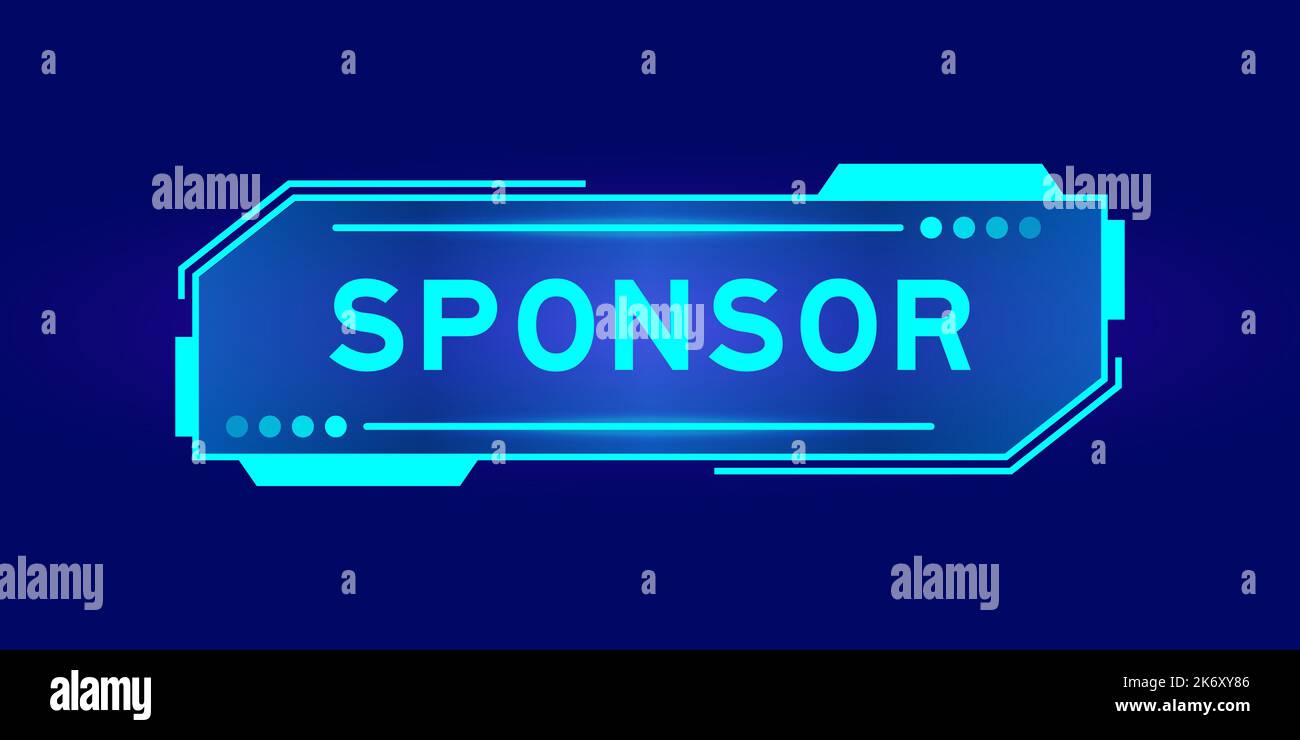 Banner hud futuristico con sponsor di parole sullo schermo dell'interfaccia utente su sfondo blu Illustrazione Vettoriale