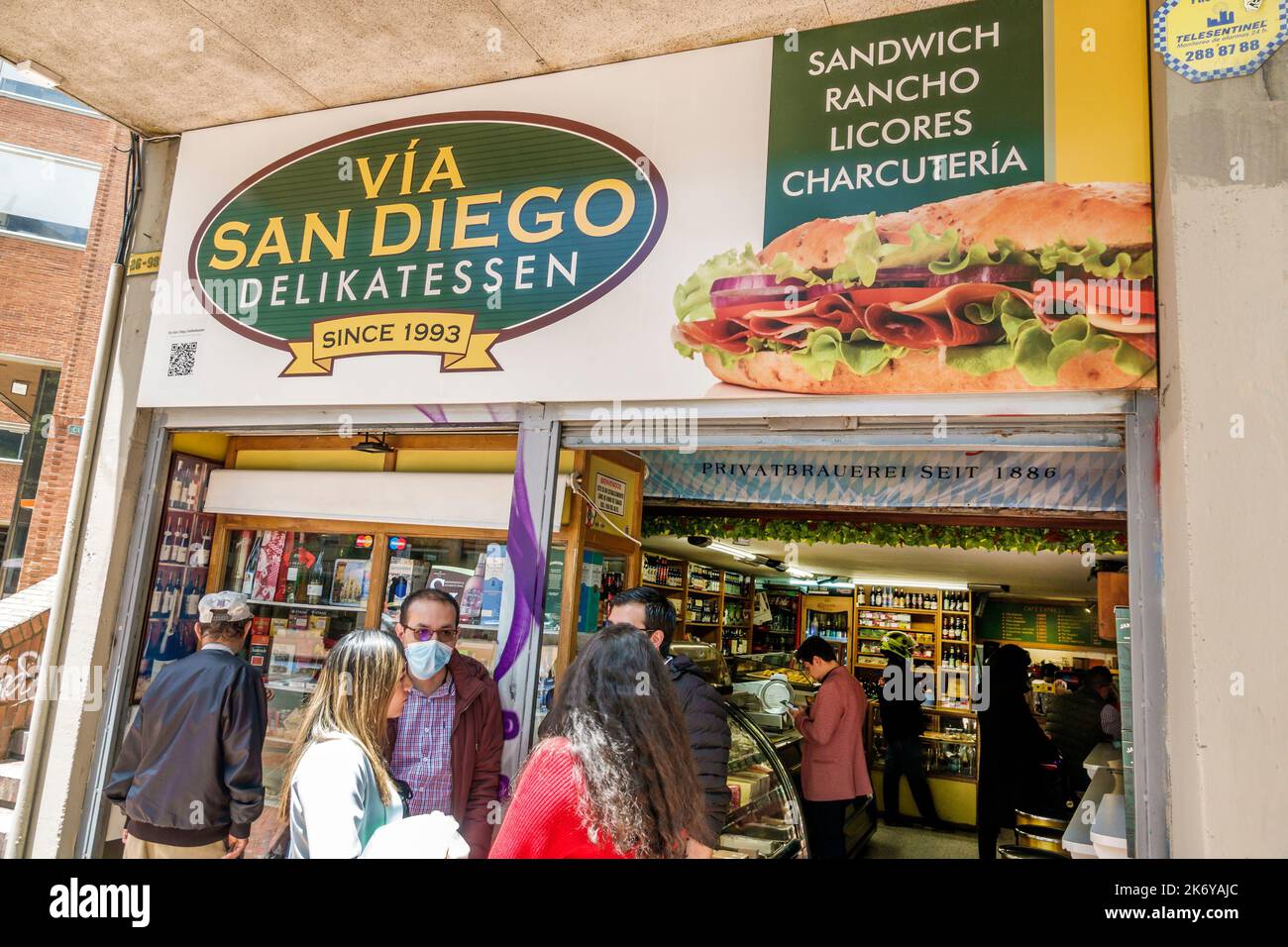 Bogota Colombia, Santa Fe, ristorante ristoranti cena mangiare fuori informale caffè caffè bistro bistro cibo, cartello di informazioni promozione Promoting prom Foto Stock