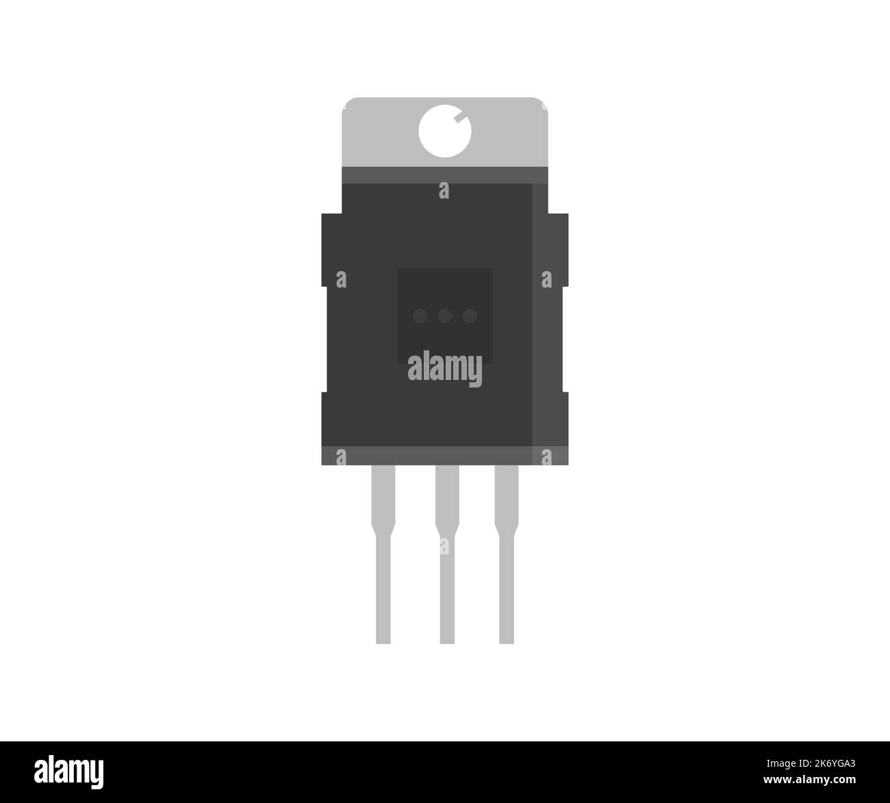 Transistor di potenza, vista schematica del logo transistor. Equipment elettronico, giunzione bipolare e transistor a effetto di campo, componenti elettronici. Illustrazione Vettoriale