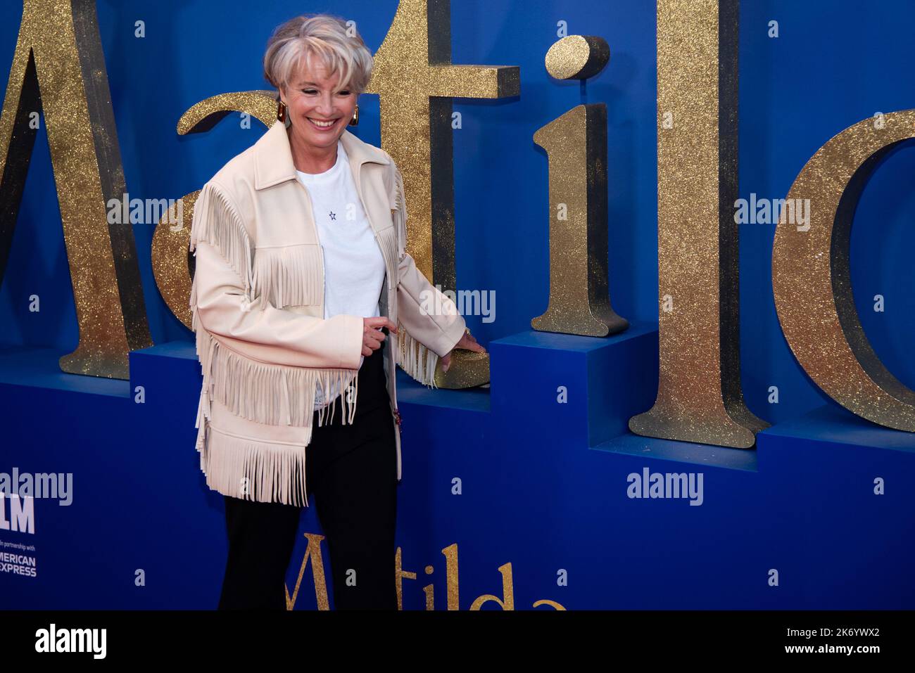 Emma Thompson partecipa al World Premiere di Roald Dahl 'Matilda the Musical' al Gala di apertura notturna durante il BFI London Film Festival 66th al Royal Festival Hall di Londra. Foto Stock