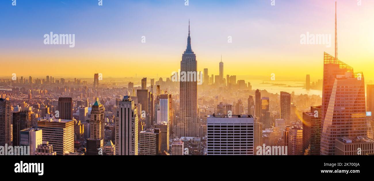 Vista aerea di Manhattan al tramonto Foto Stock