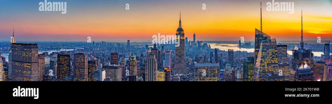 Vista aerea di Manhattan al tramonto Foto Stock