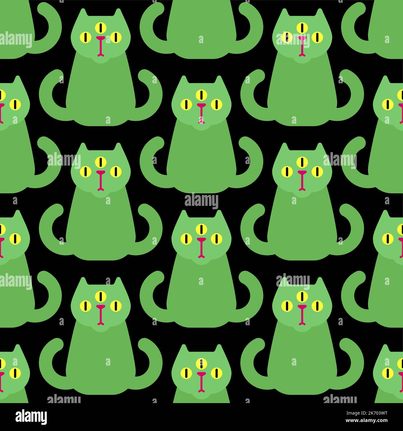 Alieno gatto modello senza cuciture. PET sfondo mostro verde. Tessuto del bambino Illustrazione Vettoriale