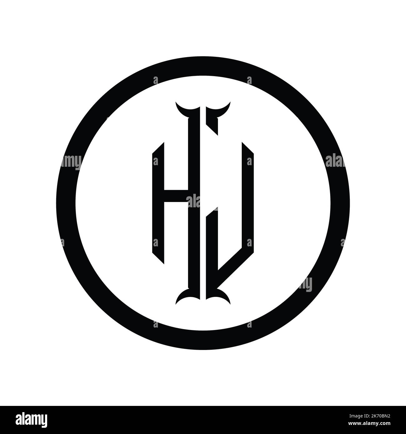 Lettera monogramma con logo JH con modello a forma di corno esagonale Foto Stock