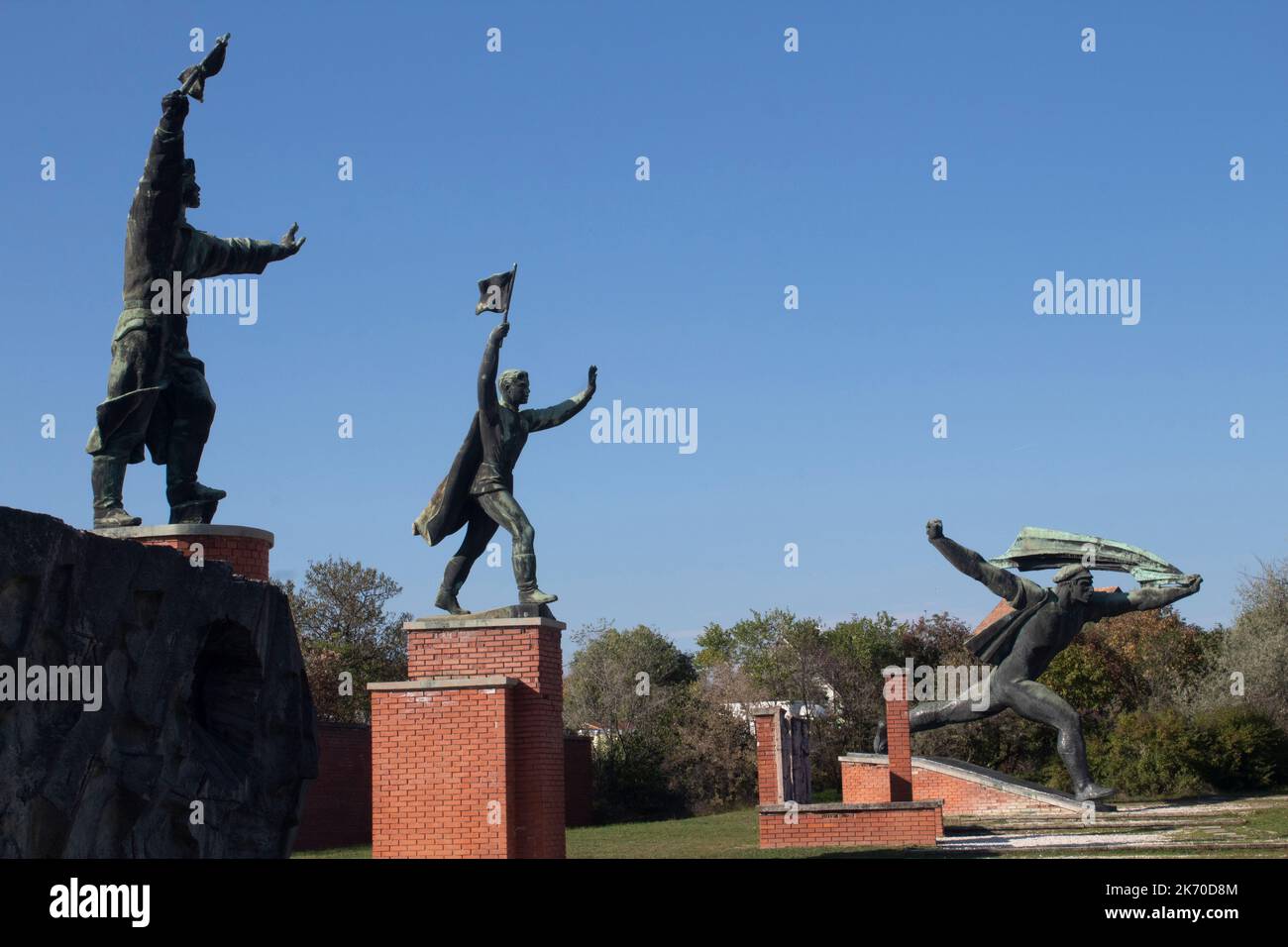 Statue dei lavoratori Memento Park un museo all'aperto dedicato alle statue monumentali del periodo comunista ungherese, Budapest, Ungheria, Foto Stock