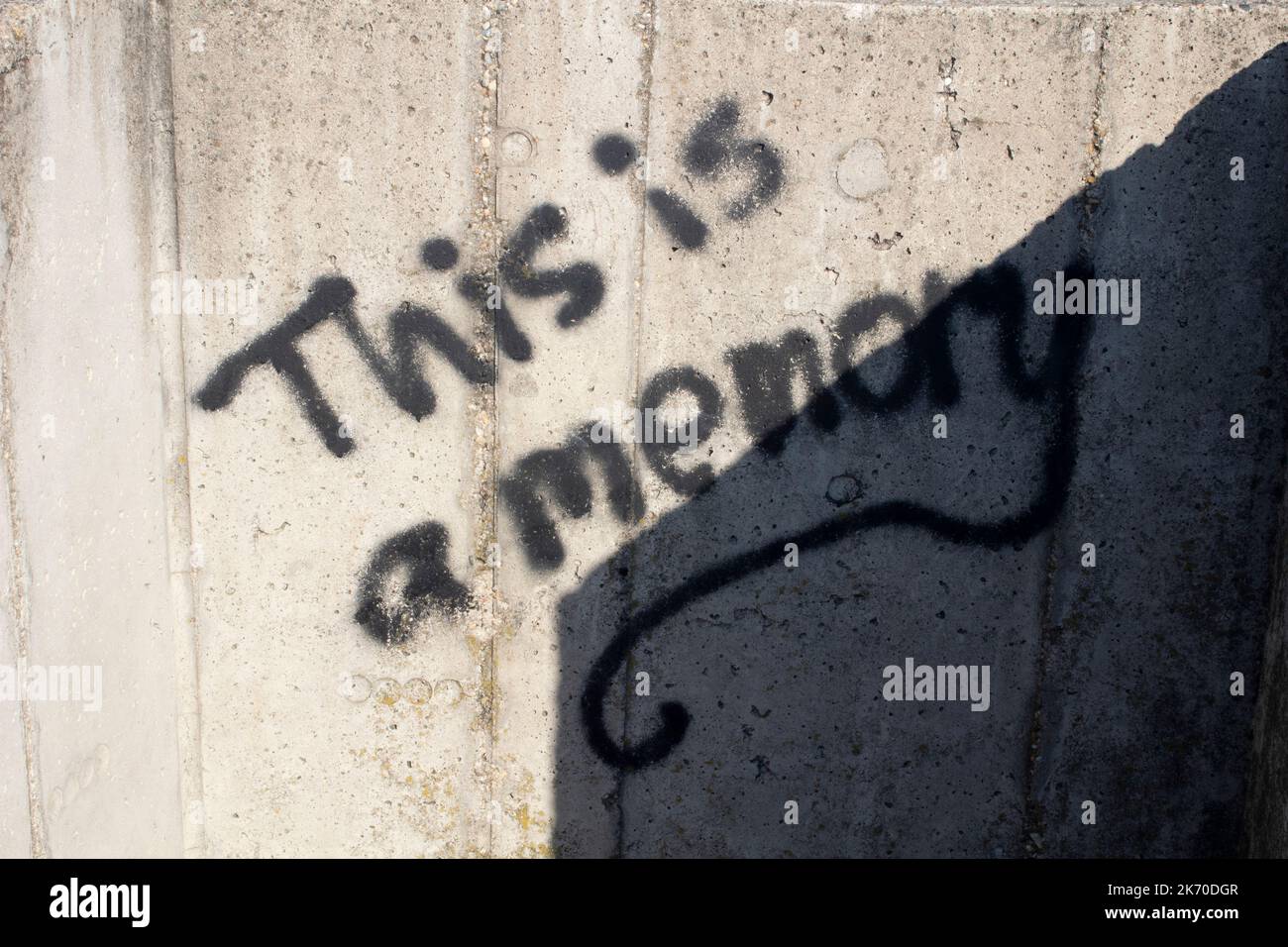Questa è la memoria, graffiti su un muro Memento Park un museo all'aperto dedicato a statue monumentali del periodo comunista ungherese, Budapest, Ungheria, Foto Stock