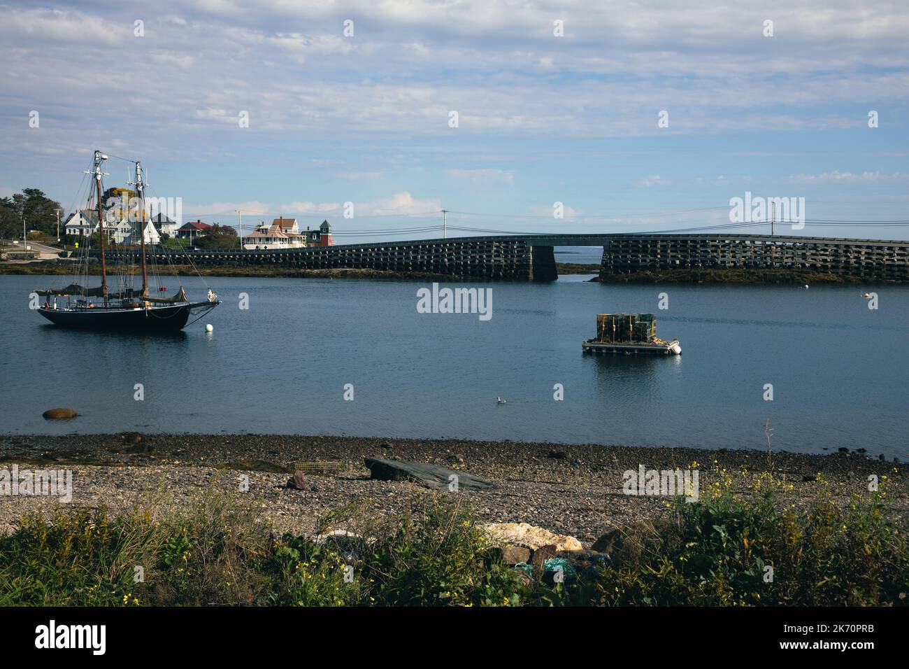 Ponte Cribbstone che collega Orrs e Bailey Islands, Harpswell, Maine» Foto Stock