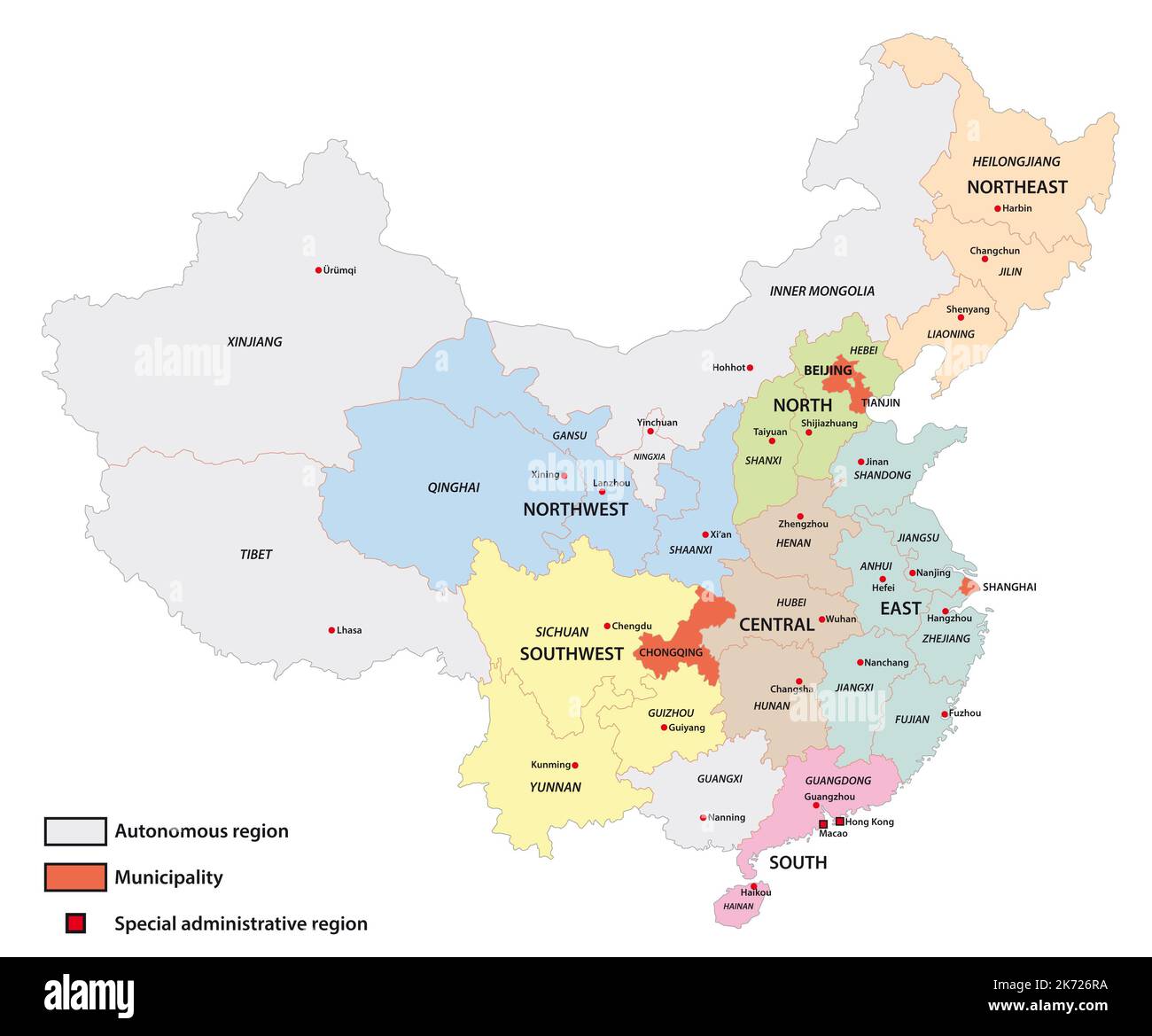 Mappa vettoriale delle divisioni amministrative a livello di contea della Cina Foto Stock