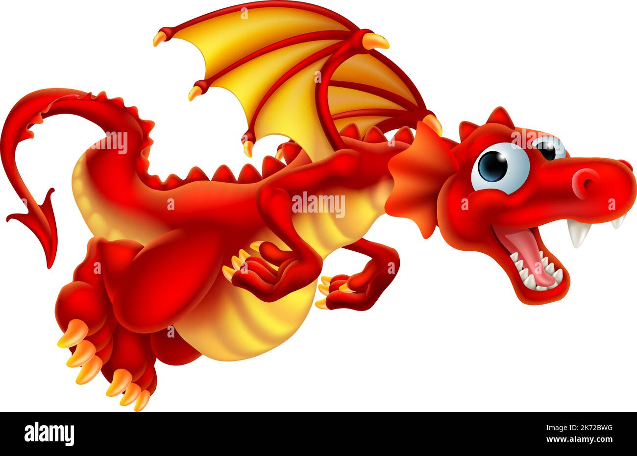 Mascotte Flying Fantasy Cartoon Red Dragon Illustrazione Vettoriale
